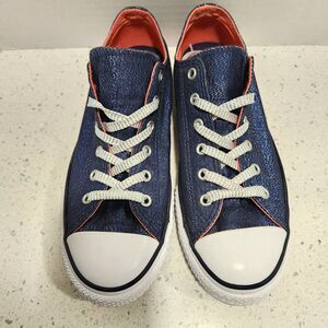 CONVERSE ALL STAR Youth Sz 5 Double Tongue Sneakers Glittery Navy Blue/Blush